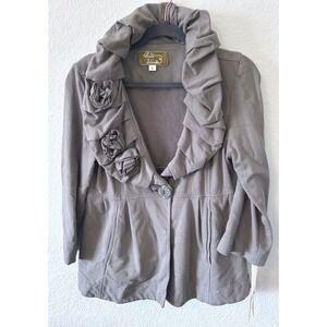 Funky Artsy Aunt Wanda Ivy Jane Lagenlook Grey Ruffle Rosette Jacket SZ L